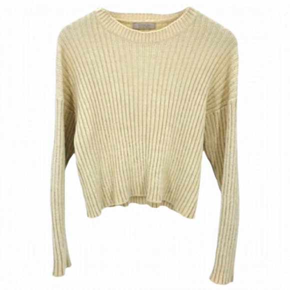 Sweaters - 4/$45 ACTIVE USA Off White Cream Long Sleeve Crew Neck Cropped Sweater size Med